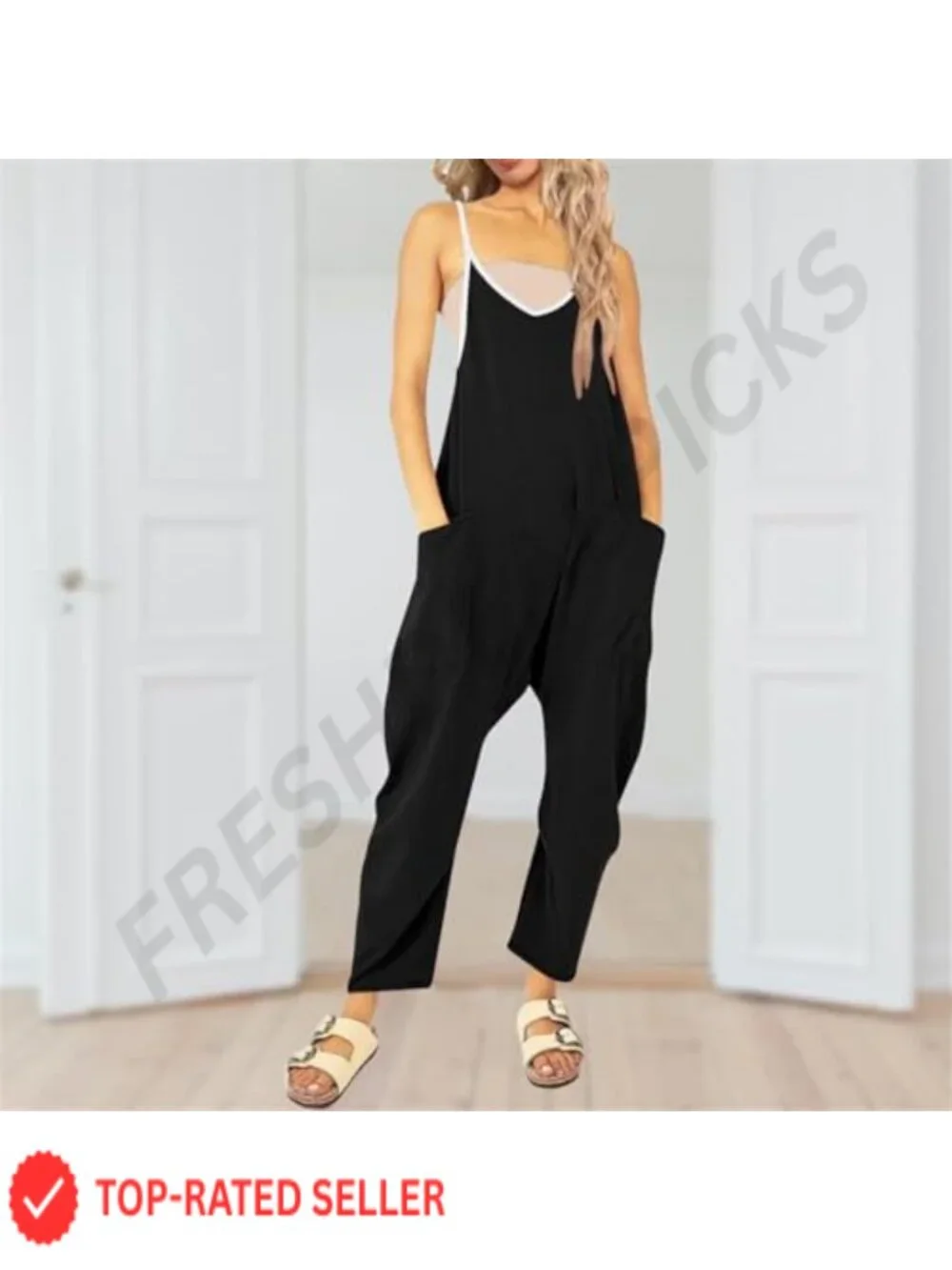 Women's Casual Loose Fit Jumpsuit Romper with Pockets